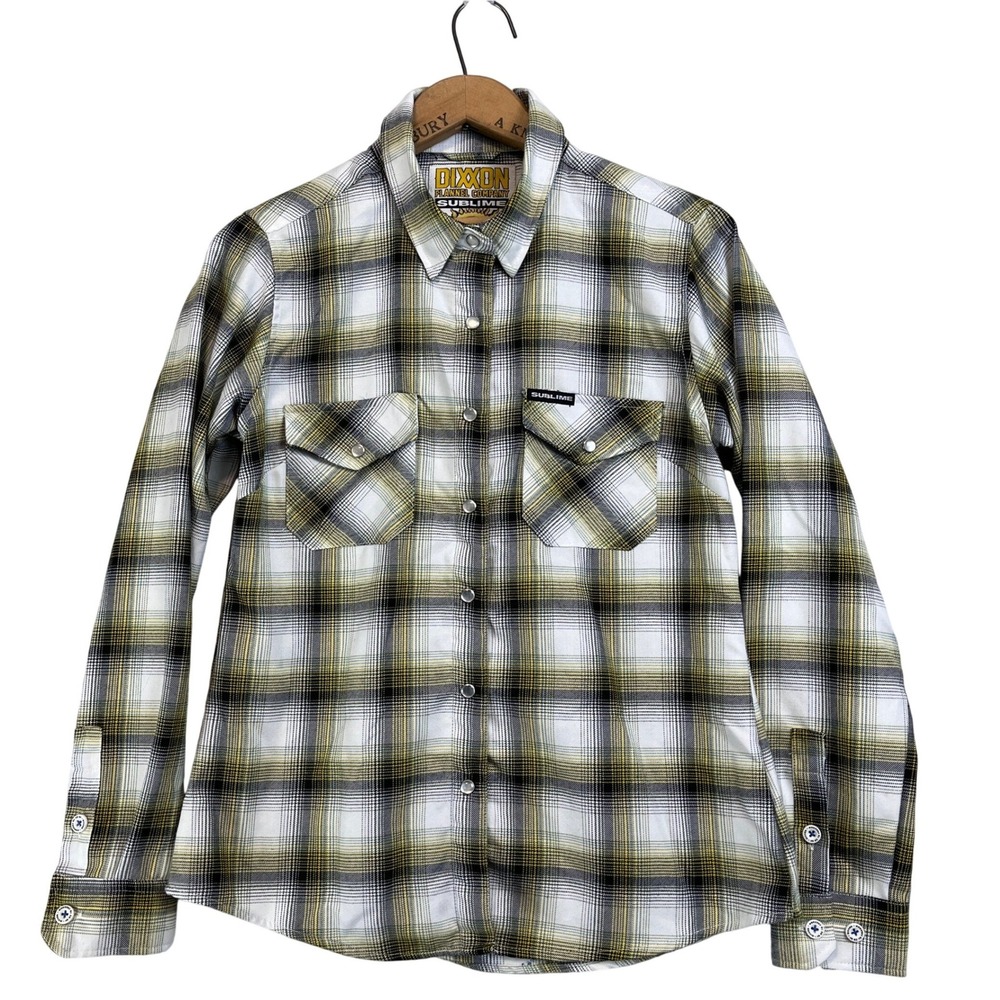 DIXXON Flannel Co Sublime Long Sleeve‎ Pearl Snap Shirt Womens M Green Plaid
